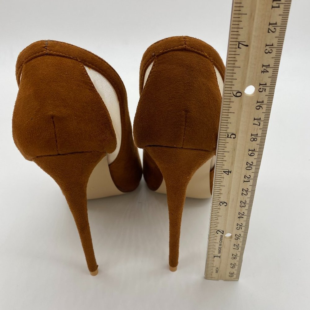 FSJ Brown Mesh High Heel Pointed Toe Pump - Picture 9 of 11